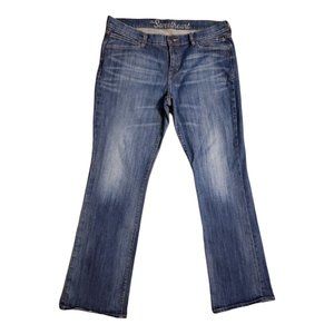 L/12 - dark wash low-rise whiskered bootcut jeans